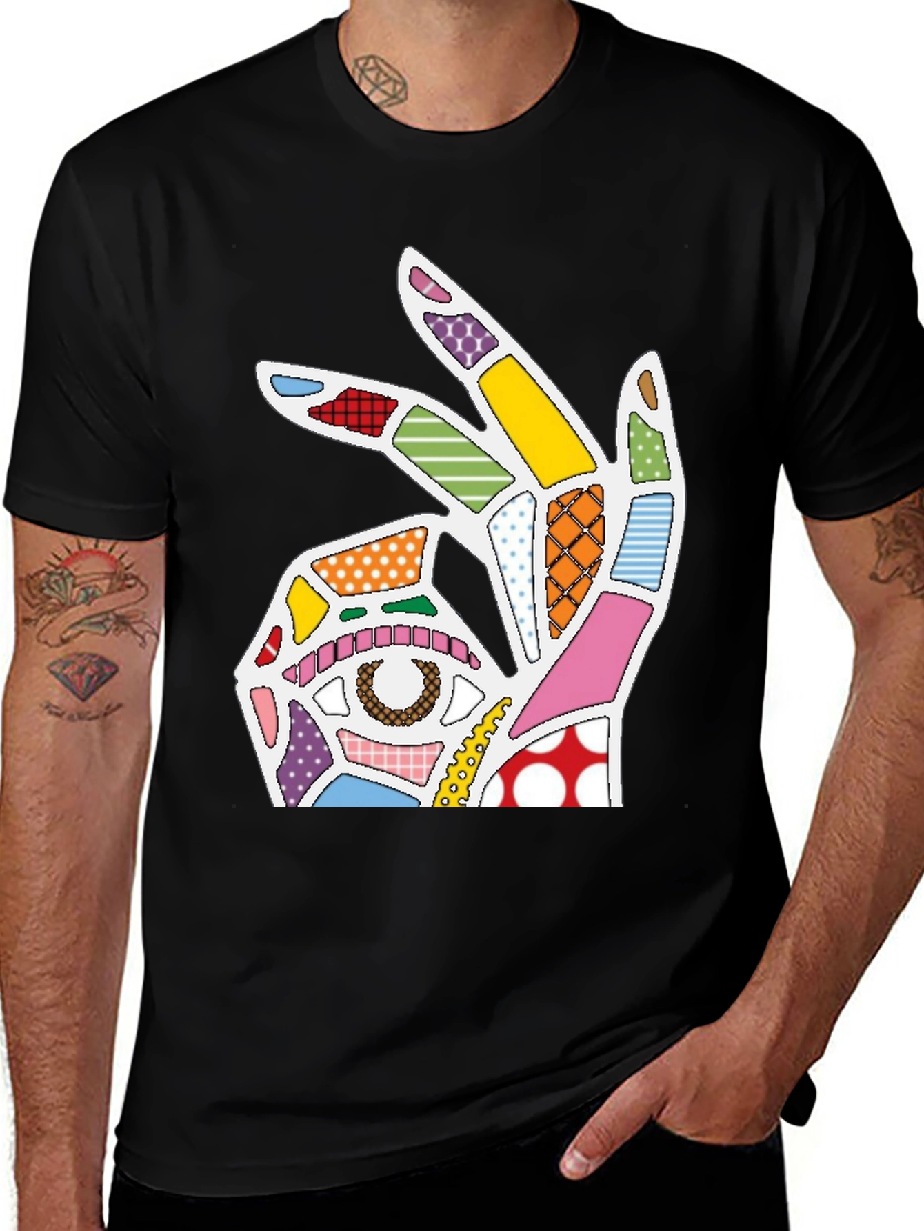 Abstract OK Hand Sign Graphic T-Shirt
