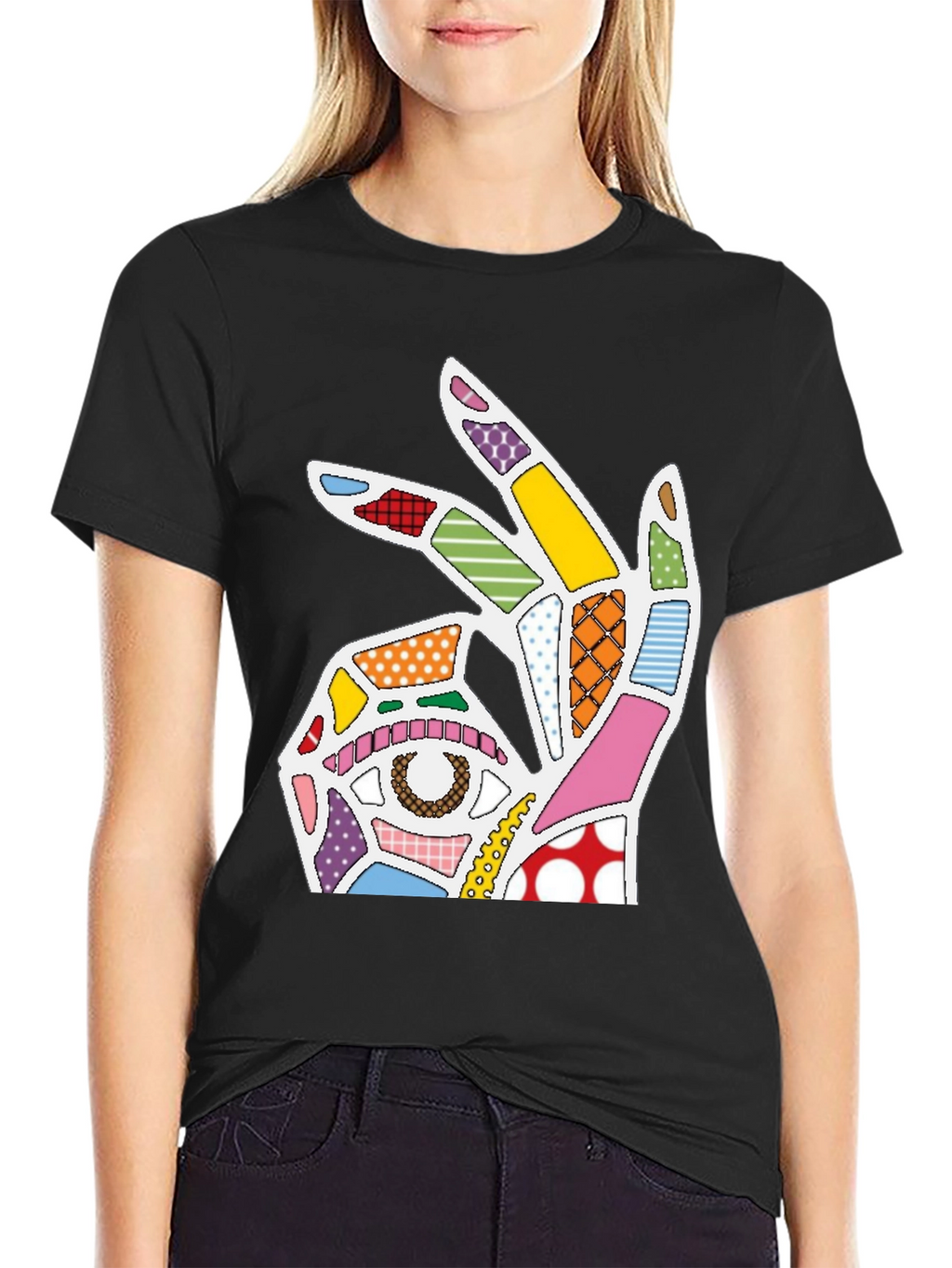 Abstract OK Hand Sign Graphic T-Shirt