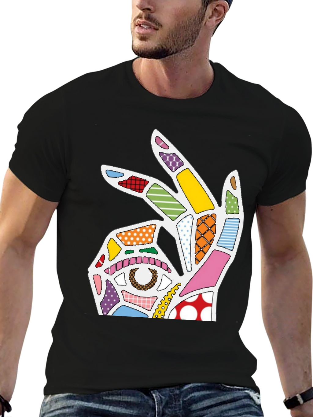 Abstract OK Hand Sign Graphic T-Shirt