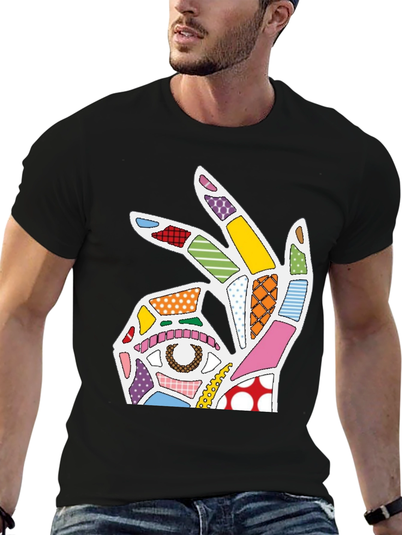 Abstract OK Hand Sign Graphic T-Shirt