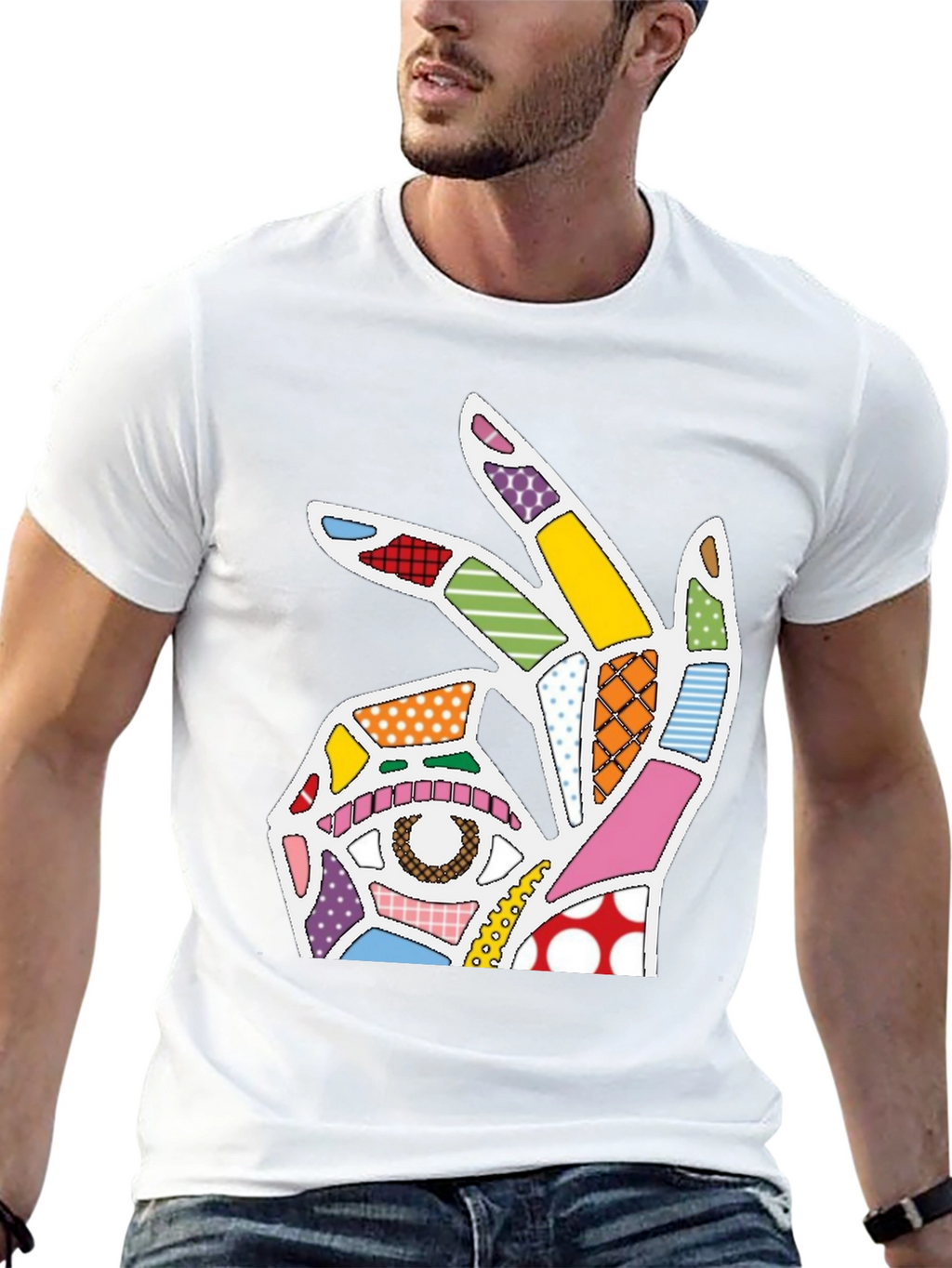 Abstract OK Hand Sign Graphic T-Shirt