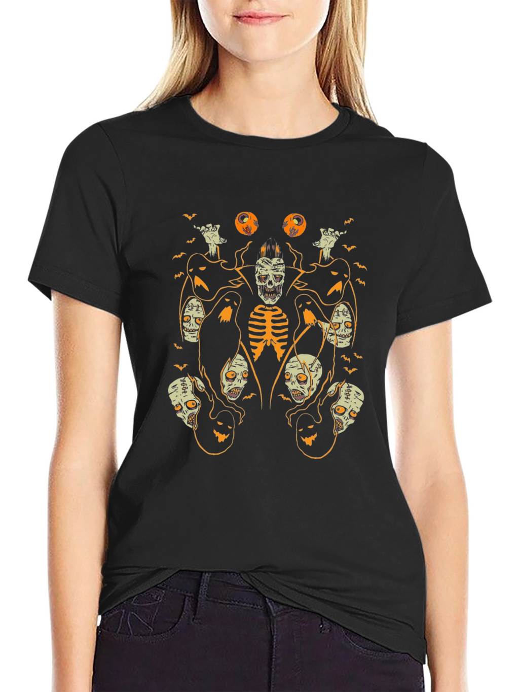Spooky Halloween Graphic Tee - Black Cotton Shirt