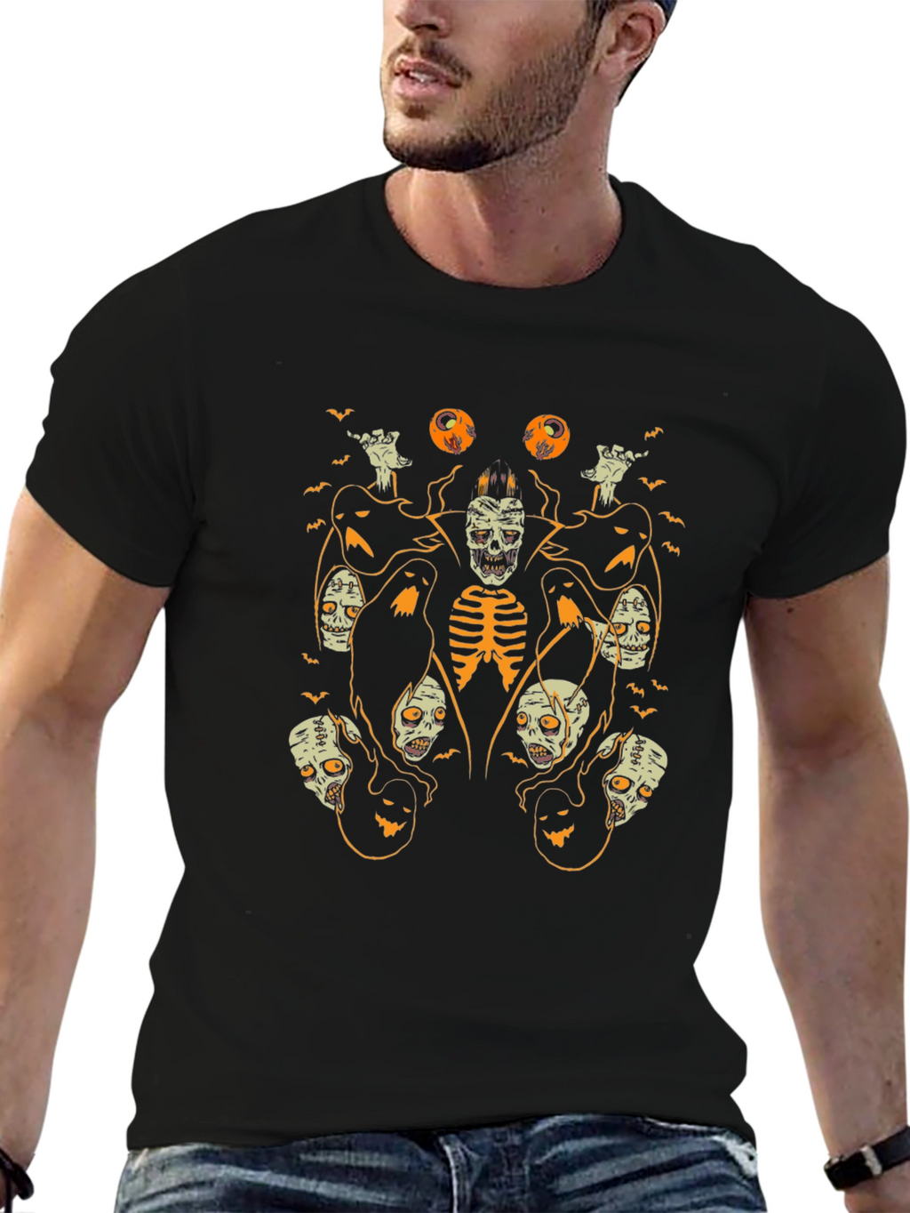 Spooky Halloween Graphic Tee - Black Cotton Shirt