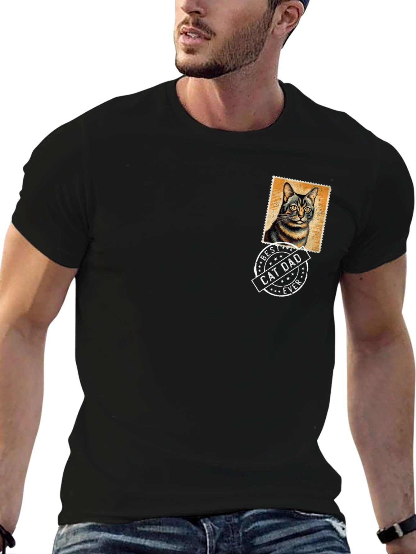 Best Cat Dad Ever Graphic Tee - Black