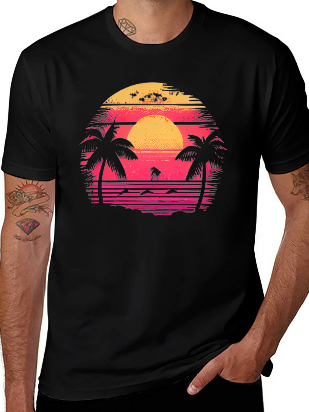 Retro Sunset Palm Tree Graphic Tee