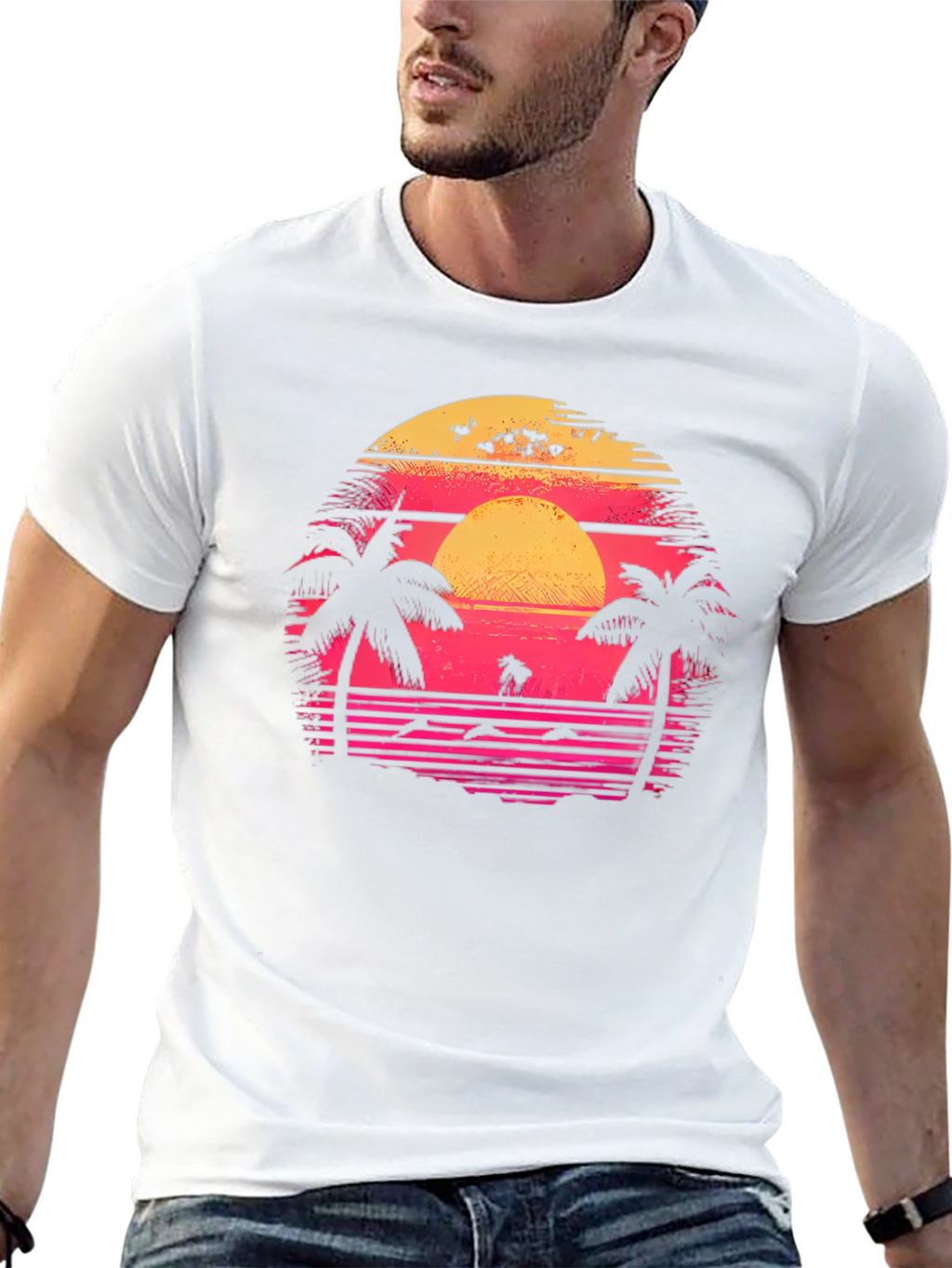 Retro Sunset Palm Tree Graphic Tee