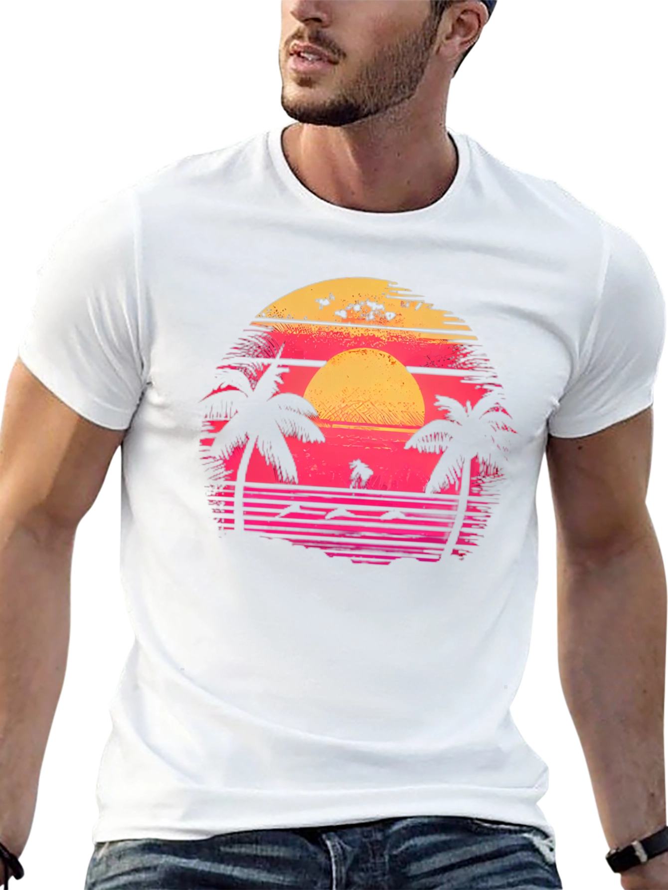 Retro Sunset Palm Tree Graphic Tee
