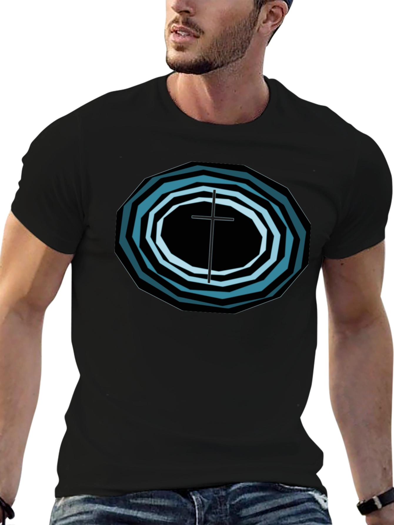 Geometric Cross Graphic Tee - Black