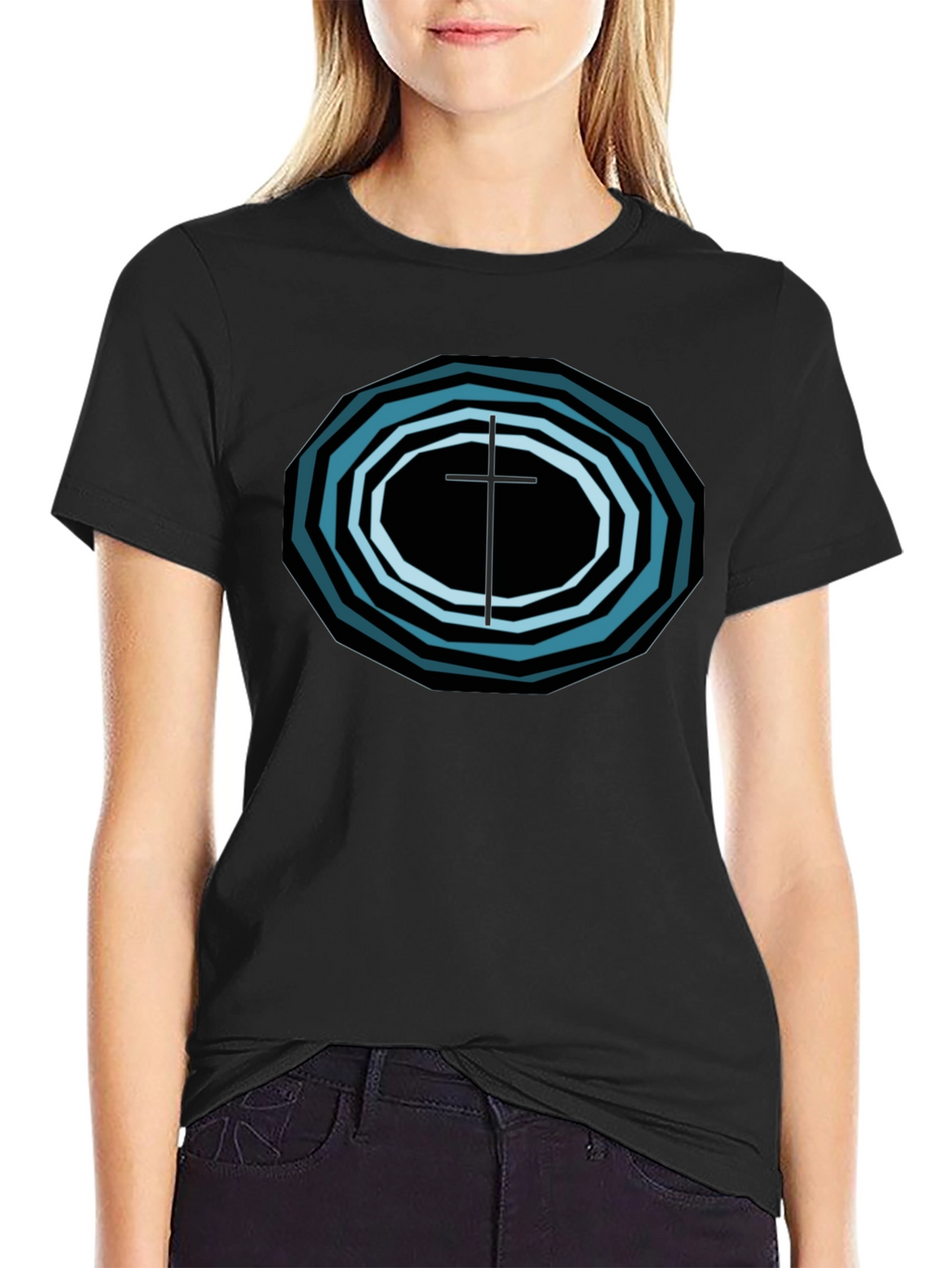 Geometric Cross Graphic Tee - Black