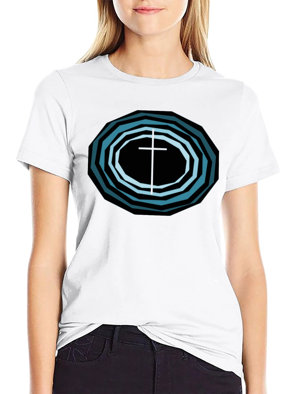 Geometric Cross Graphic Tee - Black