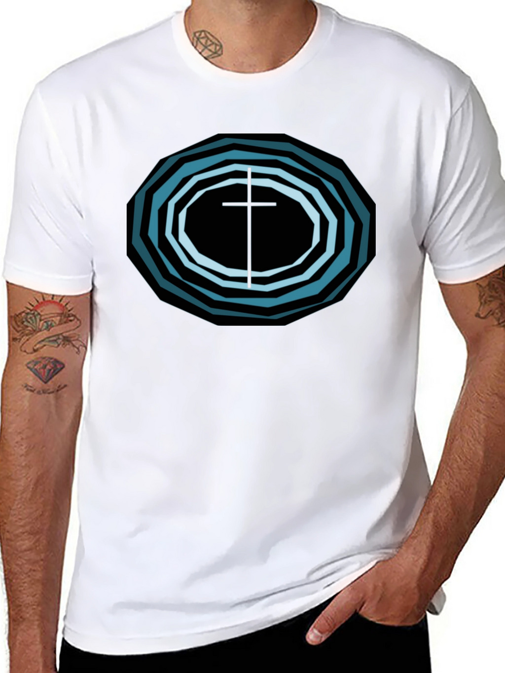Geometric Cross Graphic Tee - Black