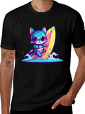 Surfing Cat Graphic Tee - Fun Summer Vibes