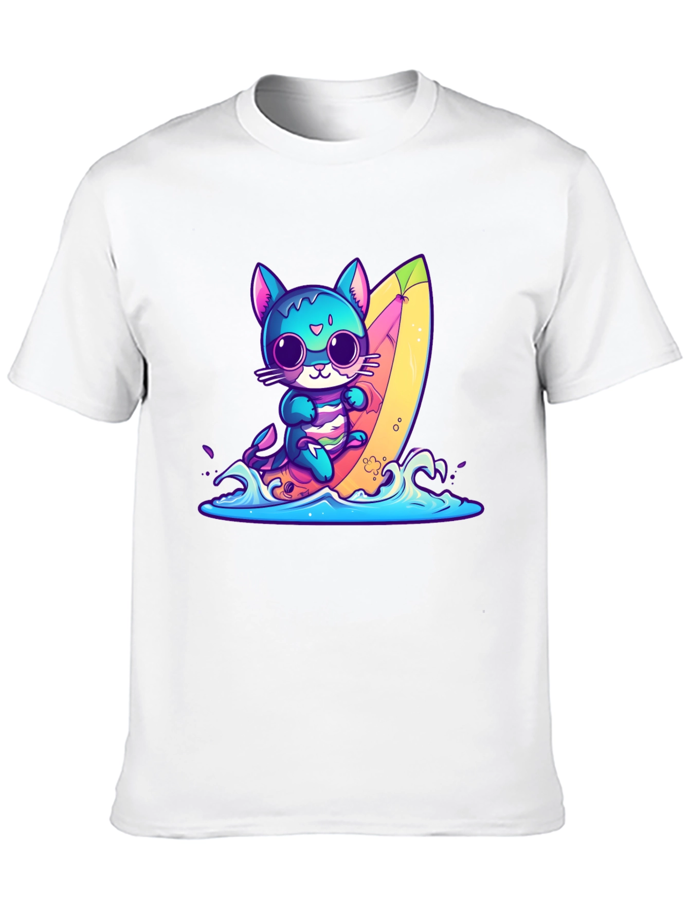 Surfing Cat Graphic Tee - Fun Summer Vibes