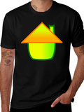 Whimsical House Graphic Tee - Black Cotton Blend Shirt