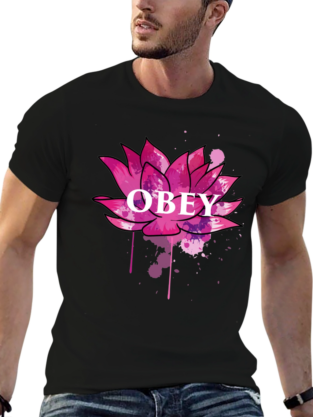 Obey Lotus Flower Graphic Black T-Shirt