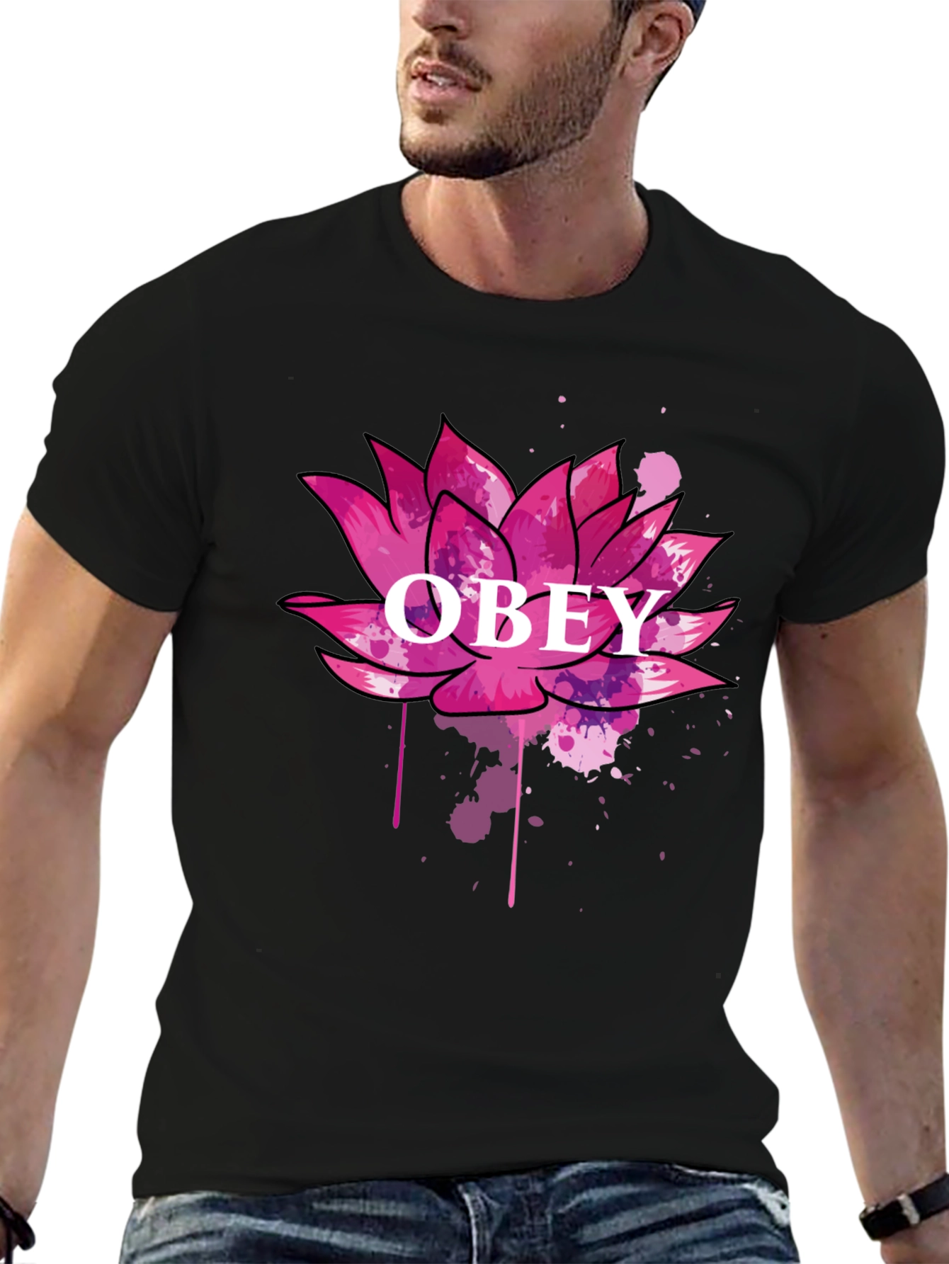 Obey Lotus Flower Graphic Black T-Shirt