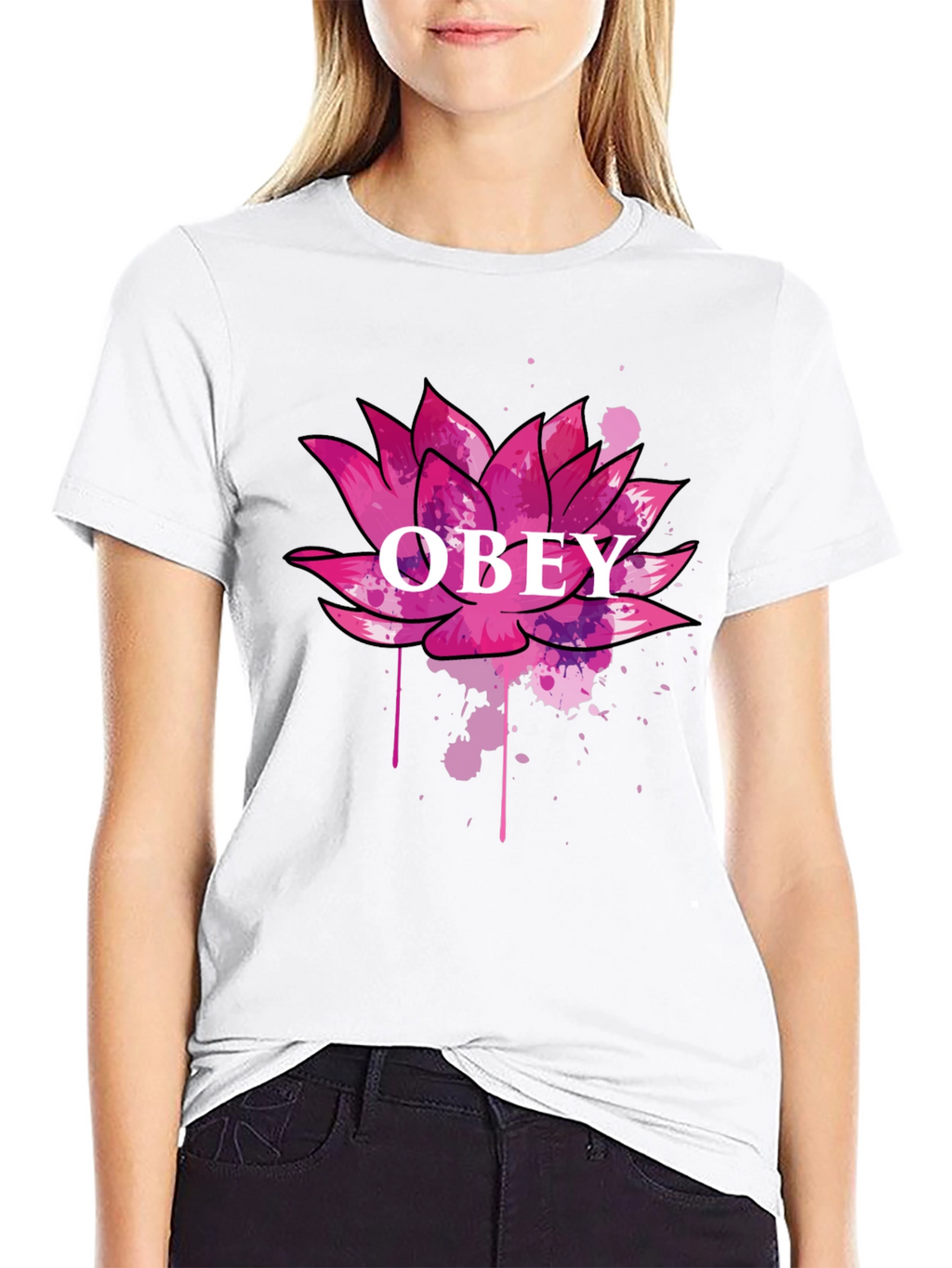 Obey Lotus Flower Graphic Black T-Shirt