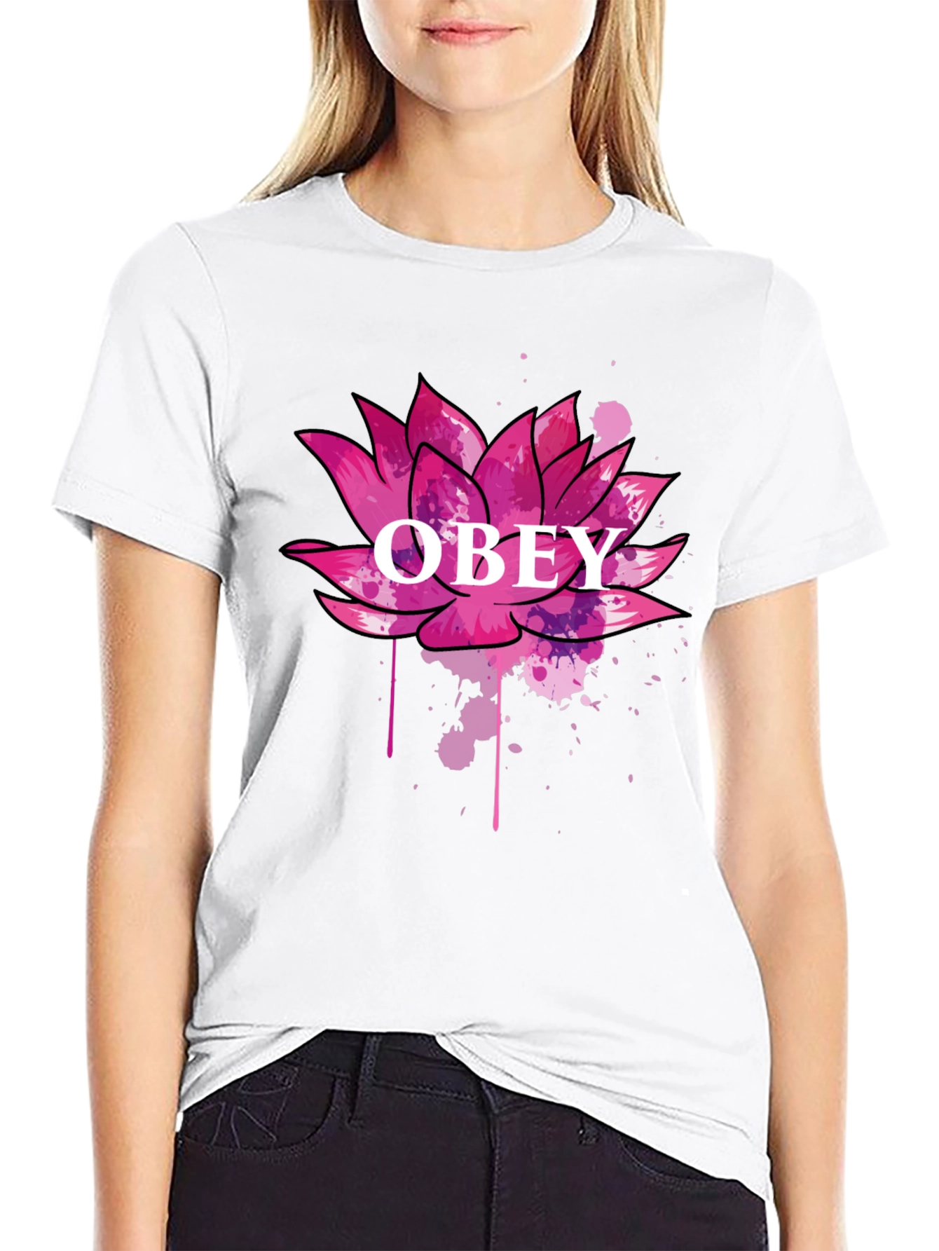 Obey Lotus Flower Graphic Black T-Shirt