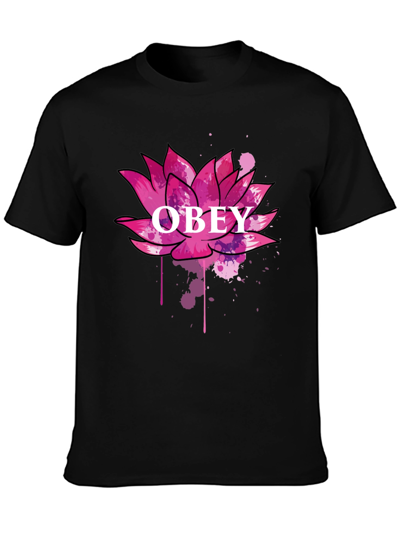 Obey Lotus Flower Graphic Black T-Shirt