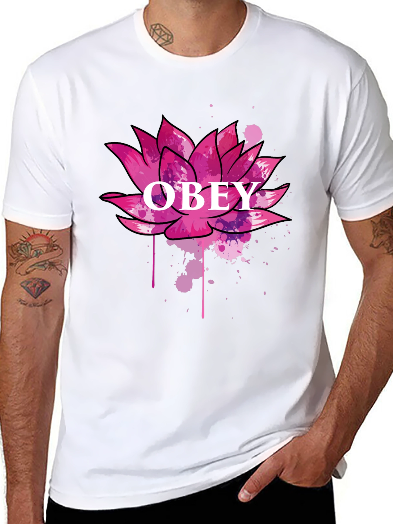 Obey Lotus Flower Graphic Black T-Shirt