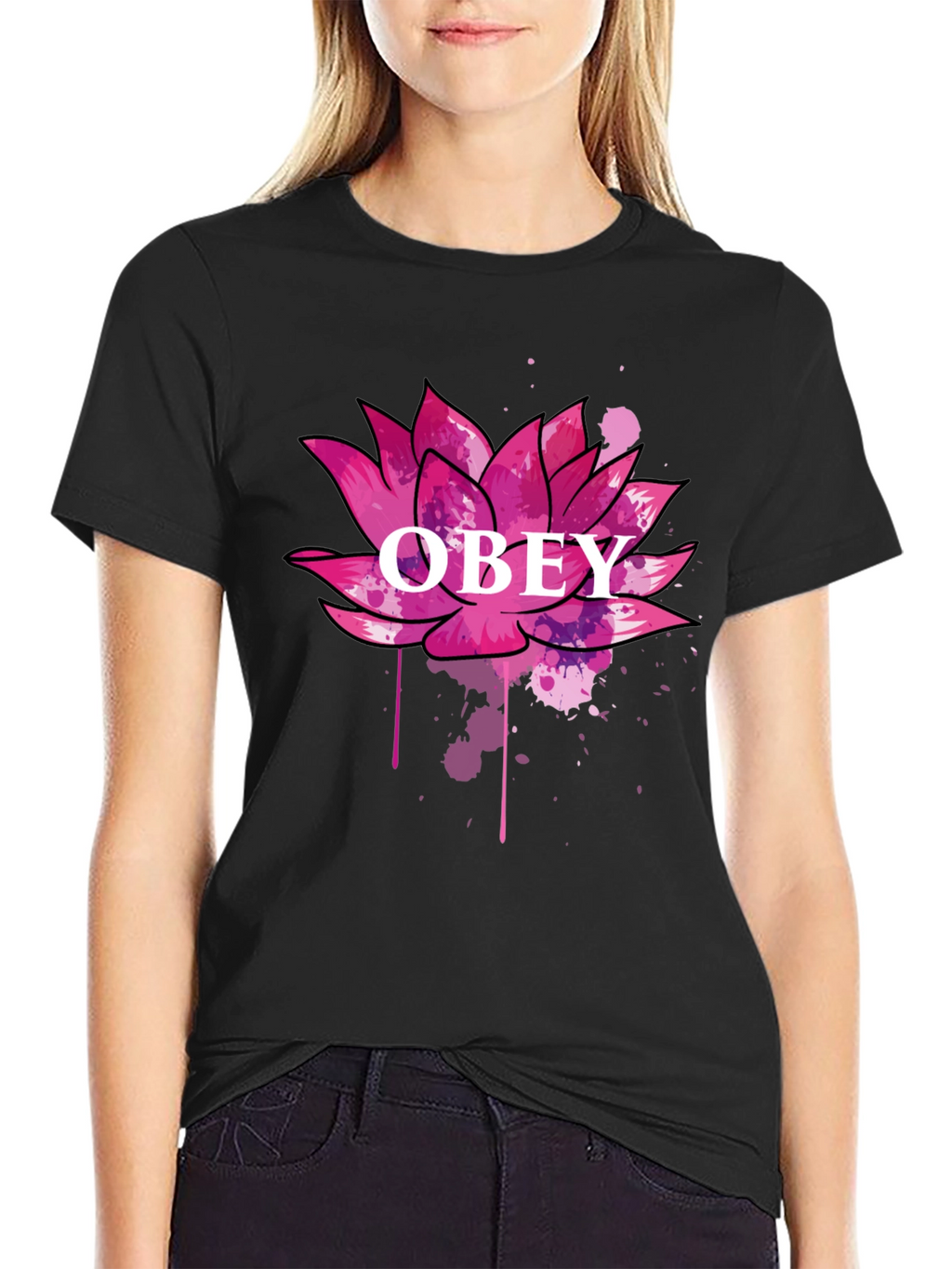 Obey Lotus Flower Graphic Black T-Shirt