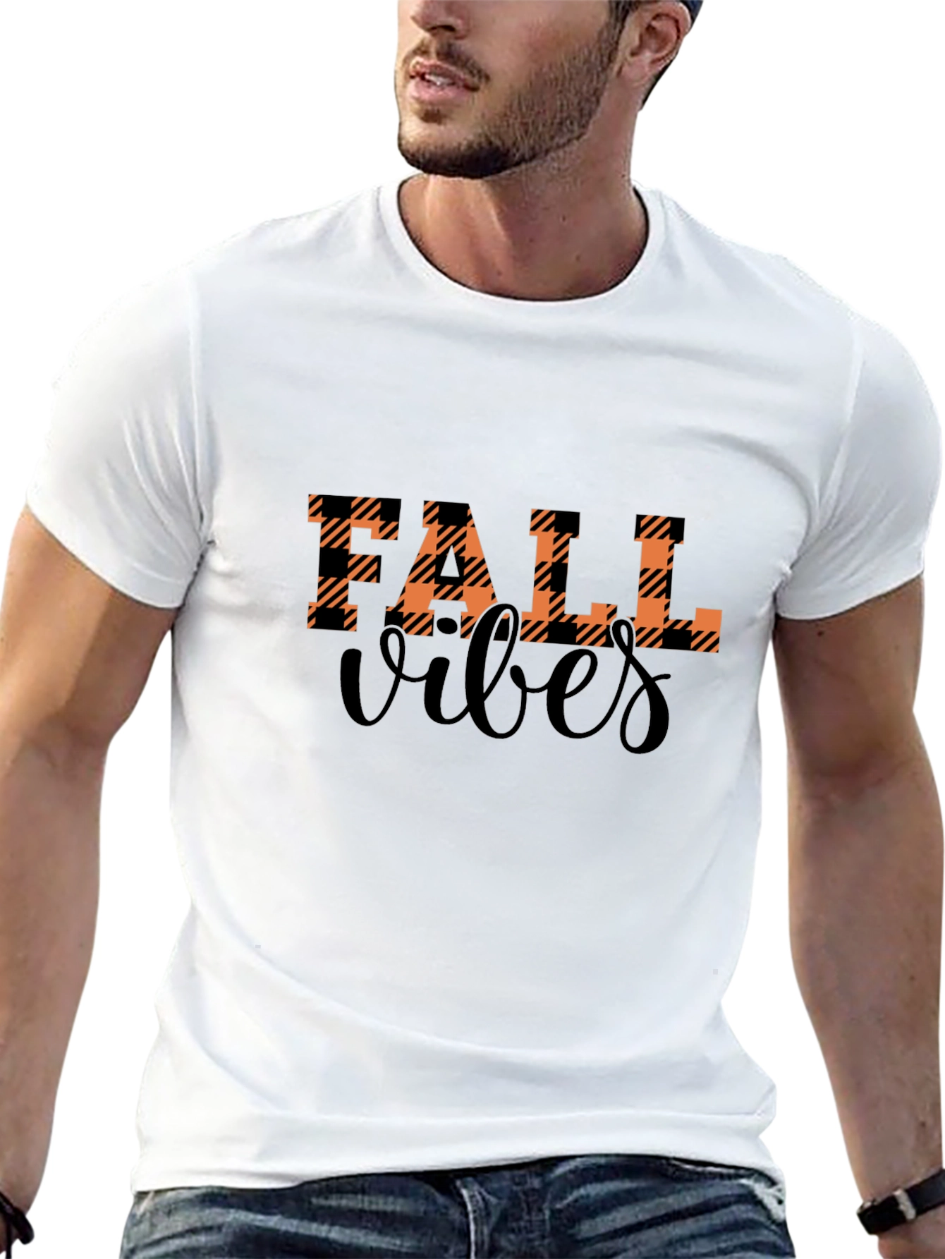 Fall Vibes Plaid Graphic Tee - Autumn Style
