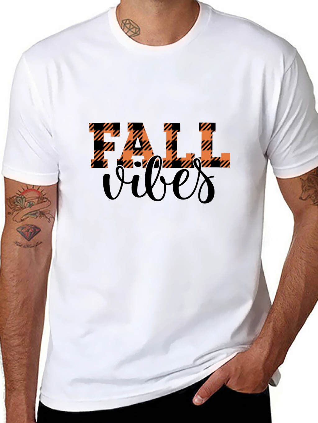 Fall Vibes Plaid Graphic Tee - Autumn Style