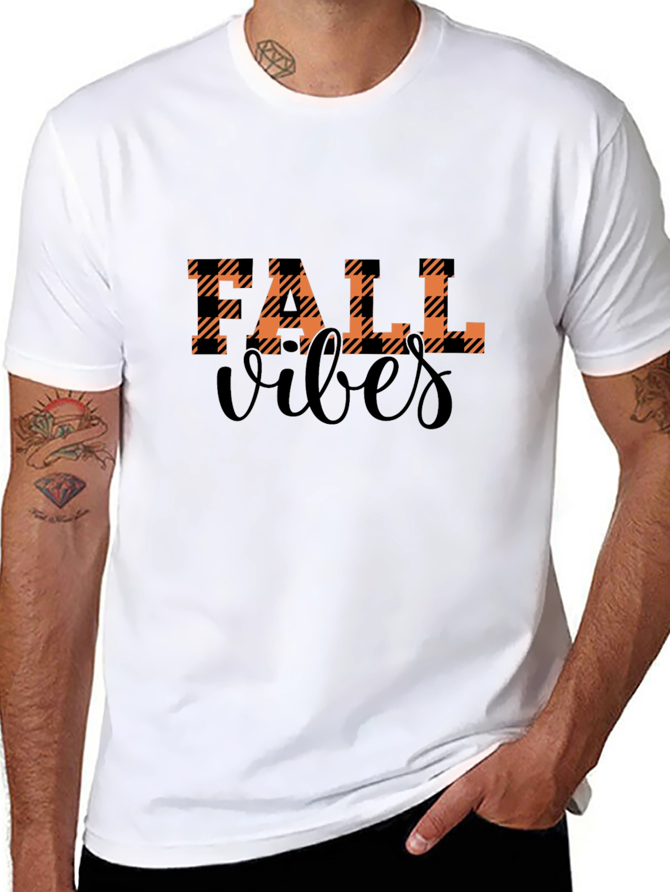 Fall Vibes Plaid Graphic Tee - Autumn Style