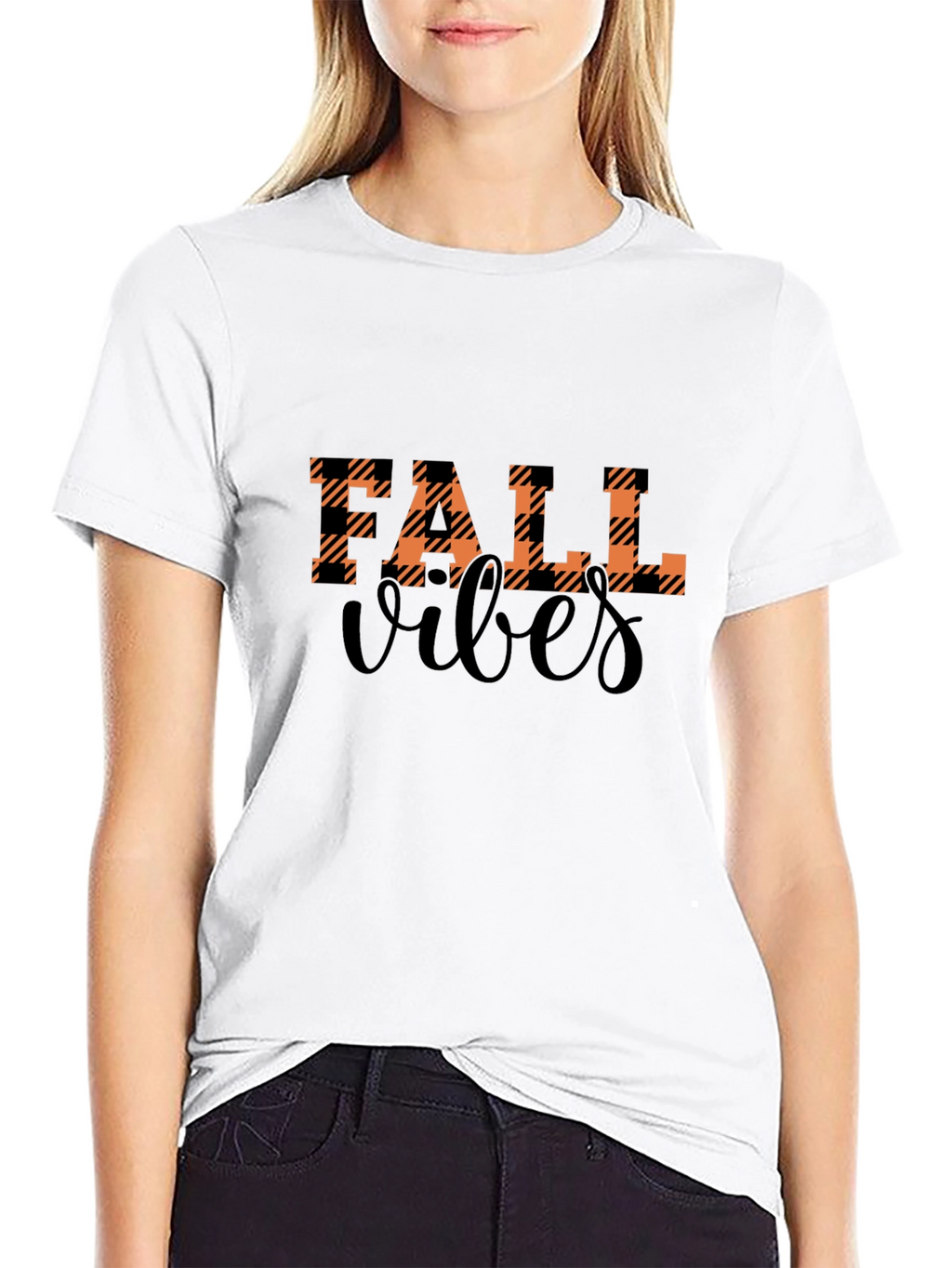 Fall Vibes Plaid Graphic Tee - Autumn Style