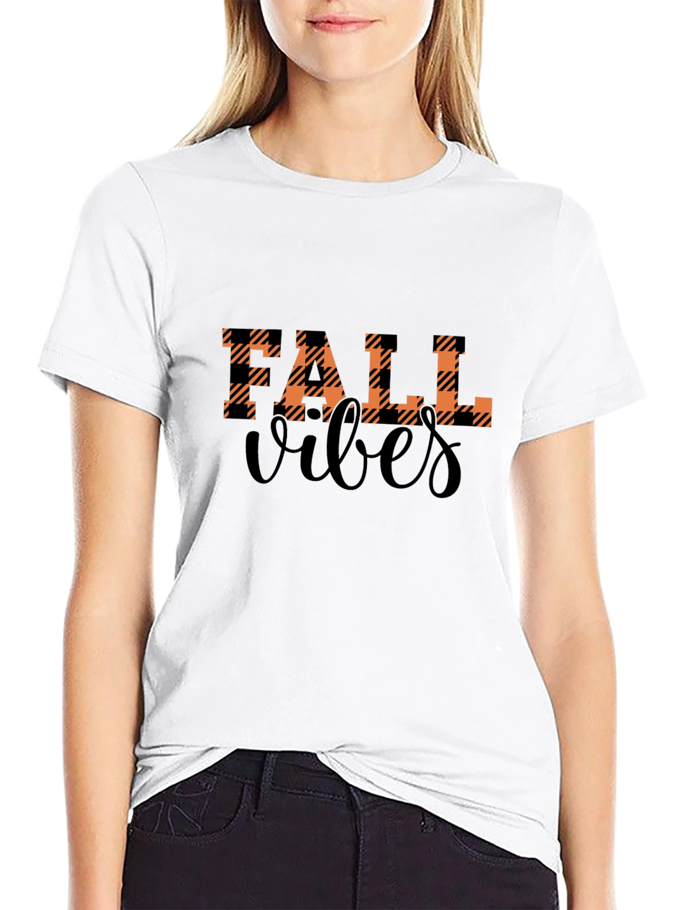 Fall Vibes Plaid Graphic Tee - Autumn Style