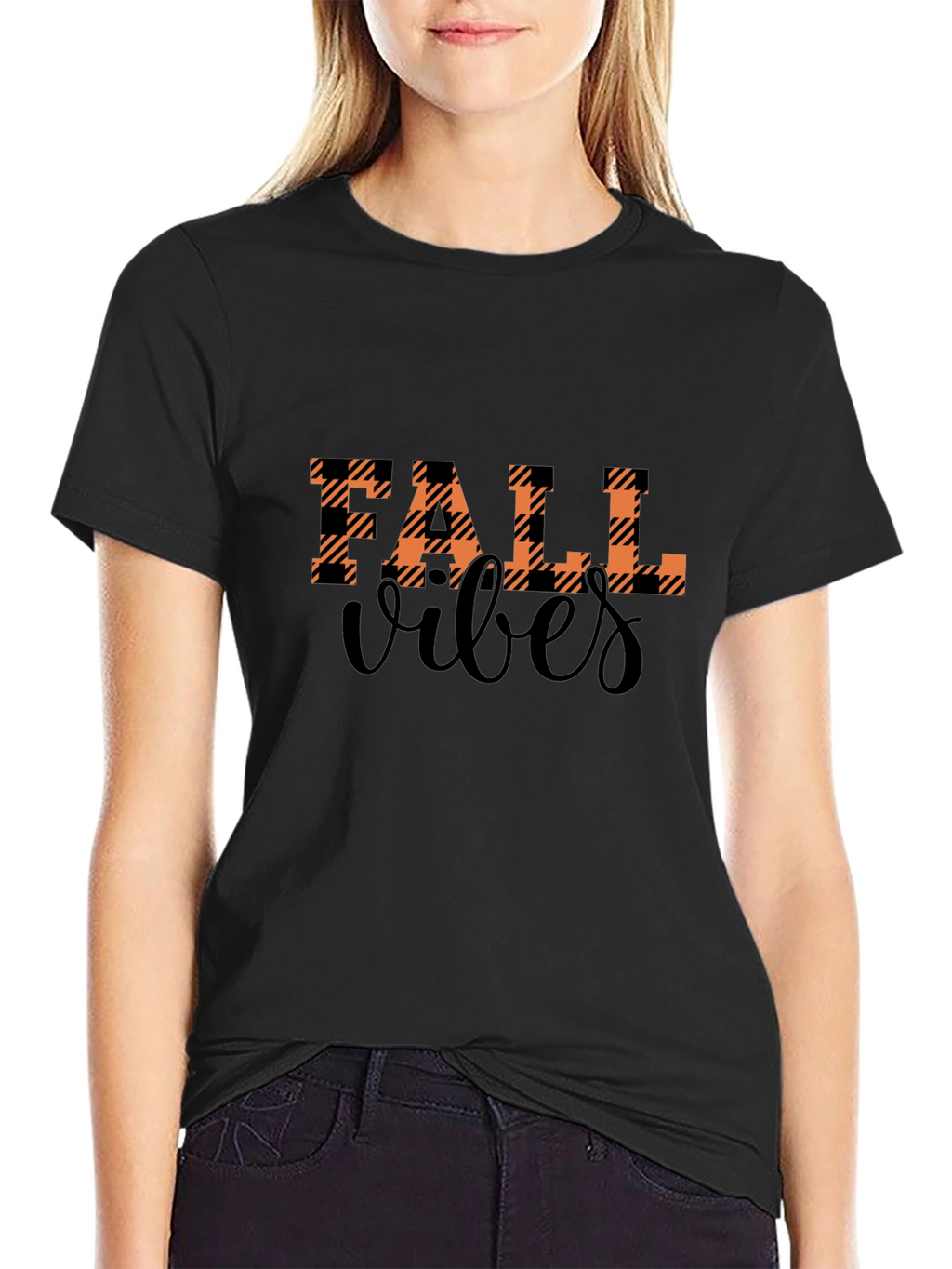 Fall Vibes Plaid Graphic Tee - Autumn Style