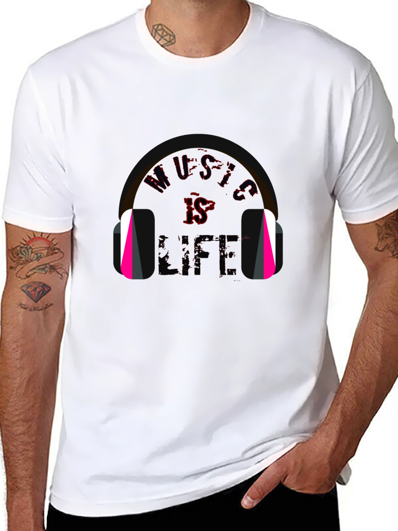 Music is Life Graphic Tee - Trendy Black T-Shirt
