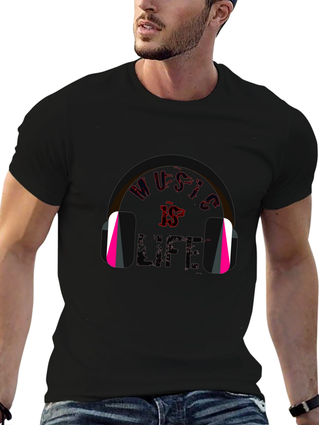 Music is Life Graphic Tee - Trendy Black T-Shirt