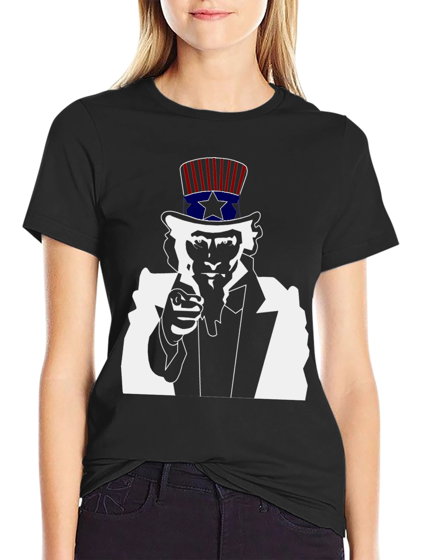 Uncle Sam Graphic Tee - Black Cotton T-Shirt