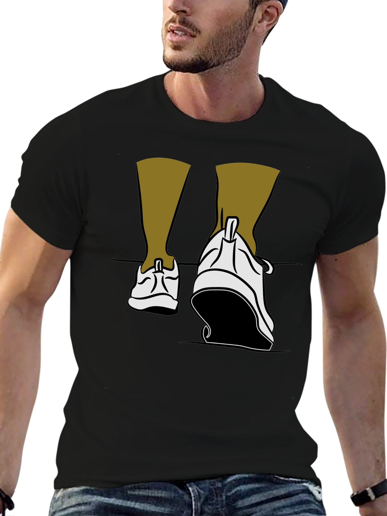 Walking Shoes Graphic Tee - Black Cotton Blend