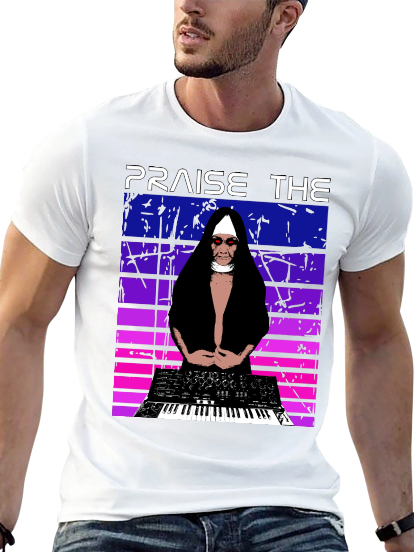 Praise The Synth T-Shirt - Nun DJ Graphic Tee