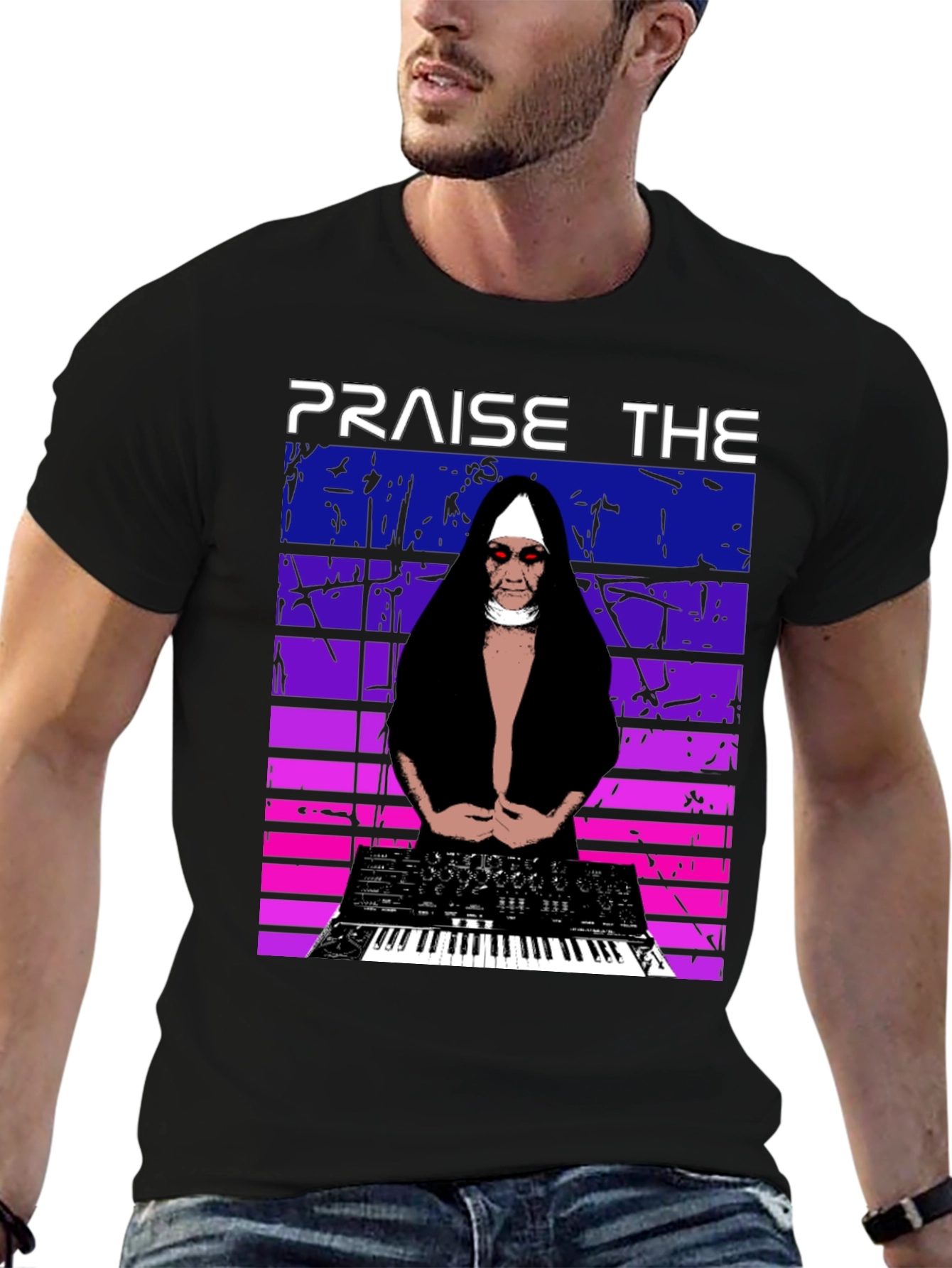 Praise The Synth T-Shirt - Nun DJ Graphic Tee