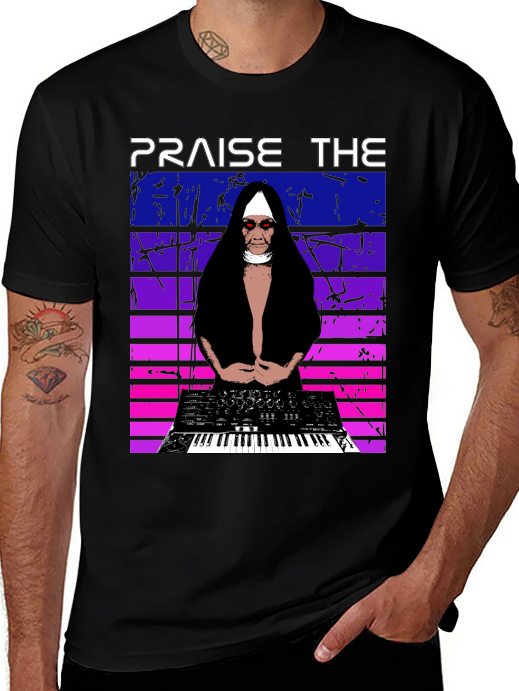 Praise The Synth T-Shirt - Nun DJ Graphic Tee