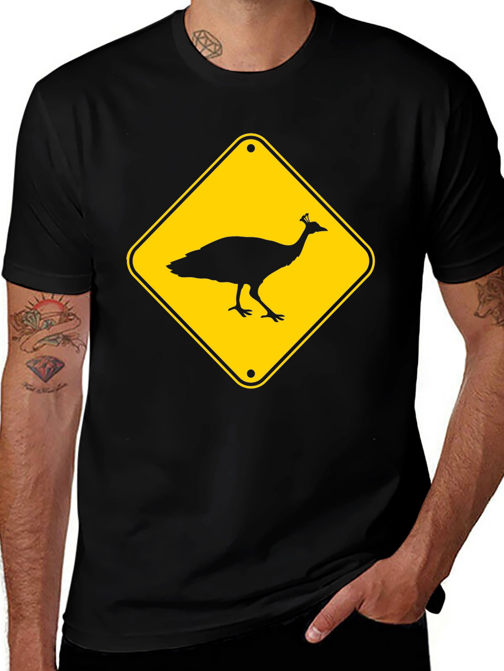 Peacock Crossing T-Shirt - Novelty Tee