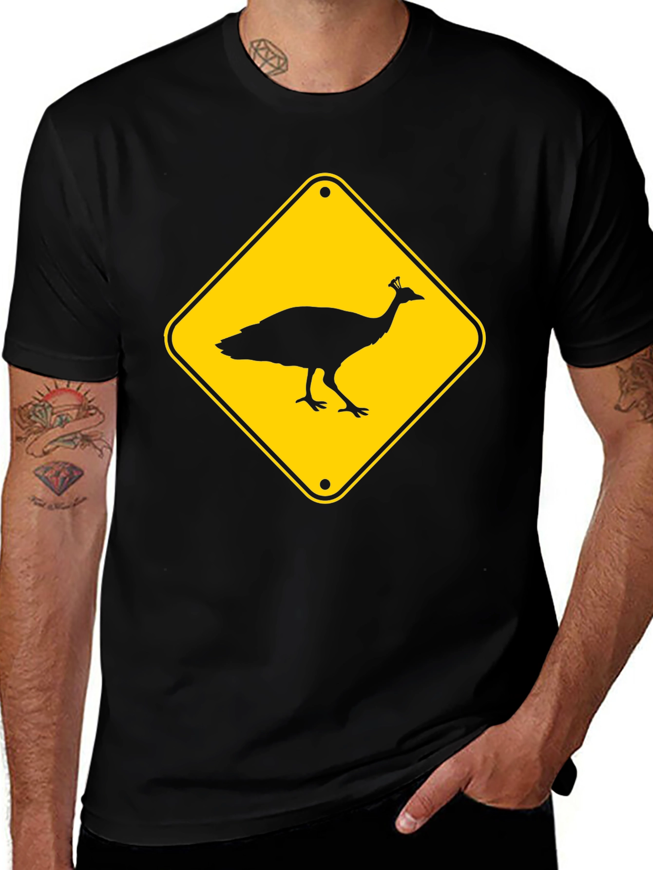 Peacock Crossing T-Shirt - Novelty Tee