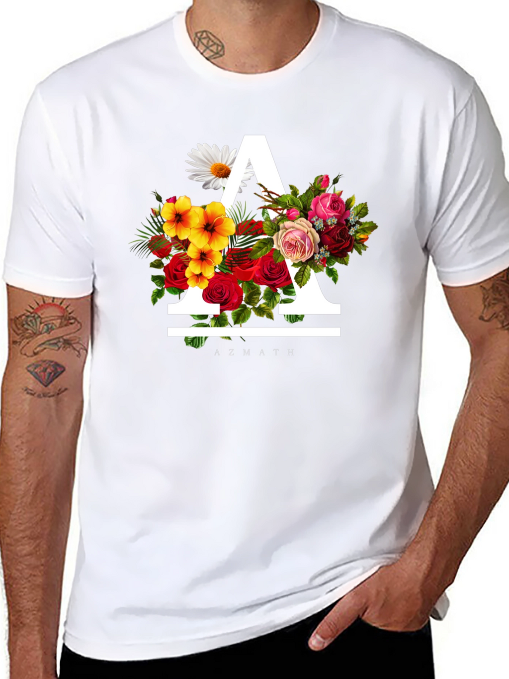 Floral A Black T-Shirt - Unique Graphic Tee