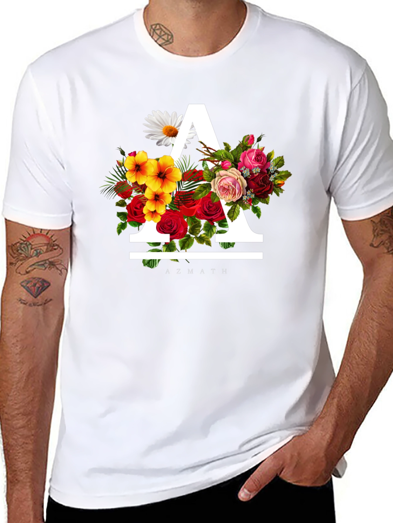 Floral A Black T-Shirt - Unique Graphic Tee