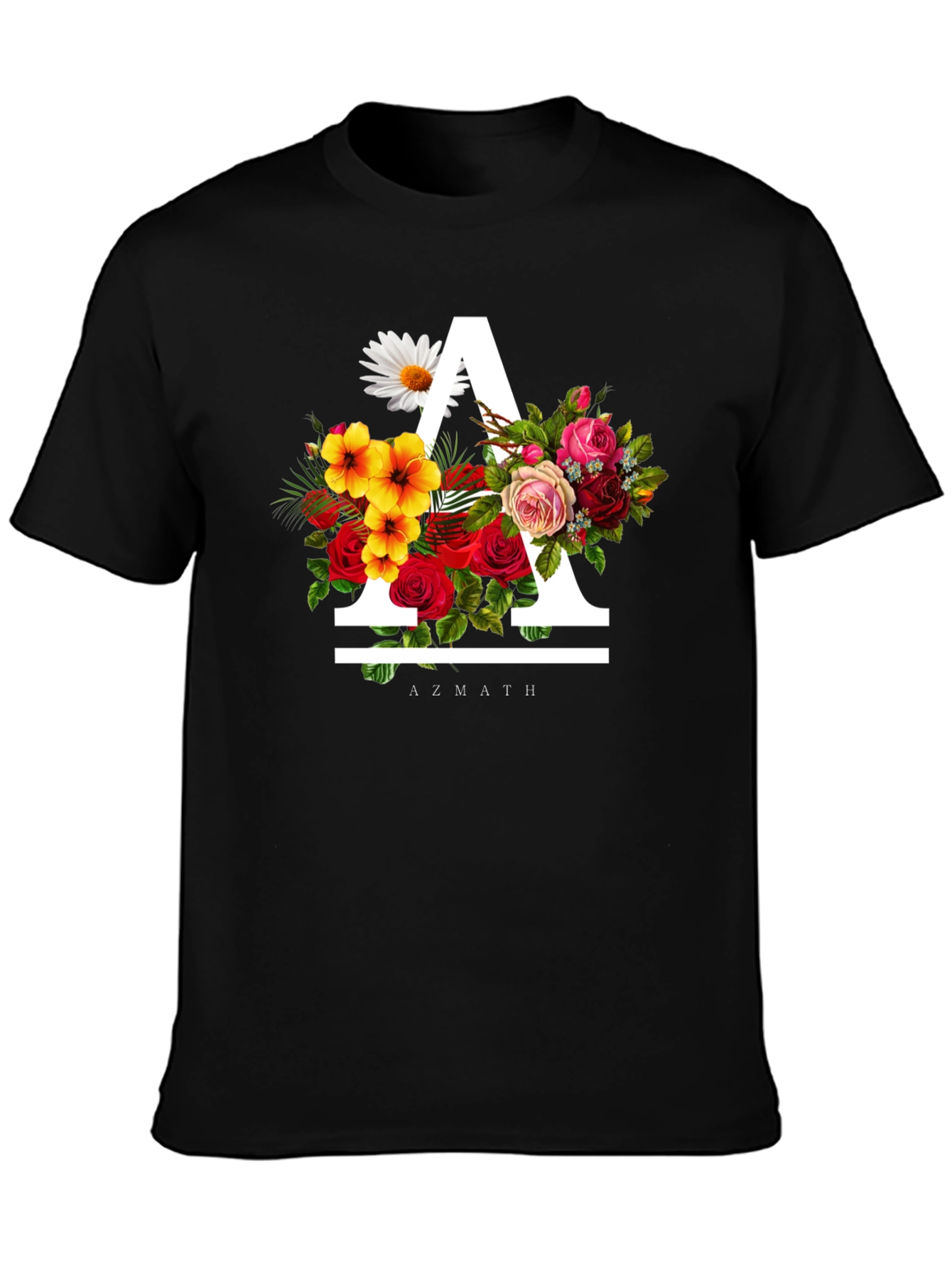 Floral A Black T-Shirt - Unique Graphic Tee