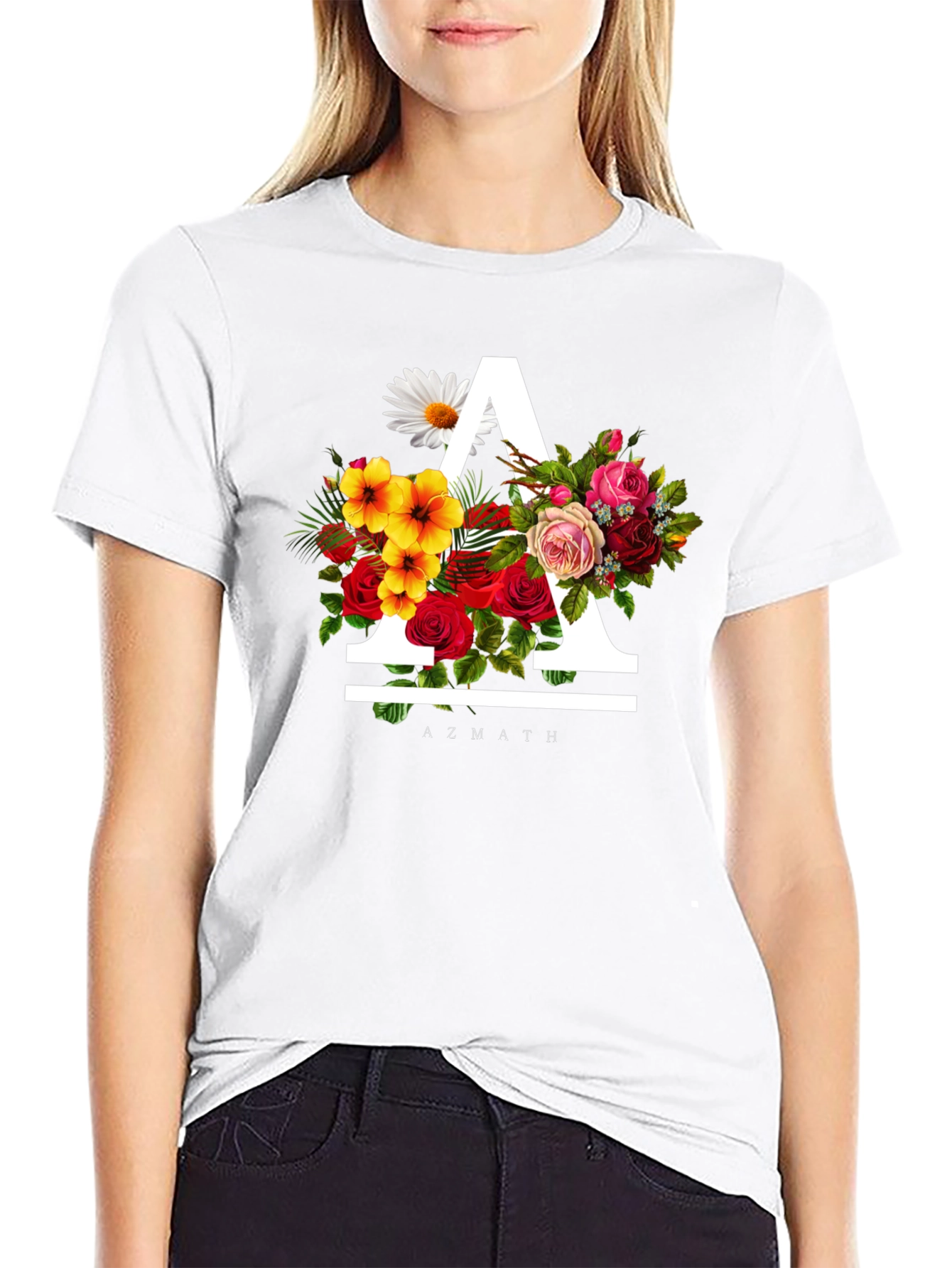 Floral A Black T-Shirt - Unique Graphic Tee