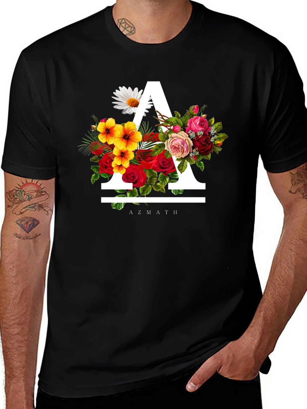 Floral A Black T-Shirt - Unique Graphic Tee