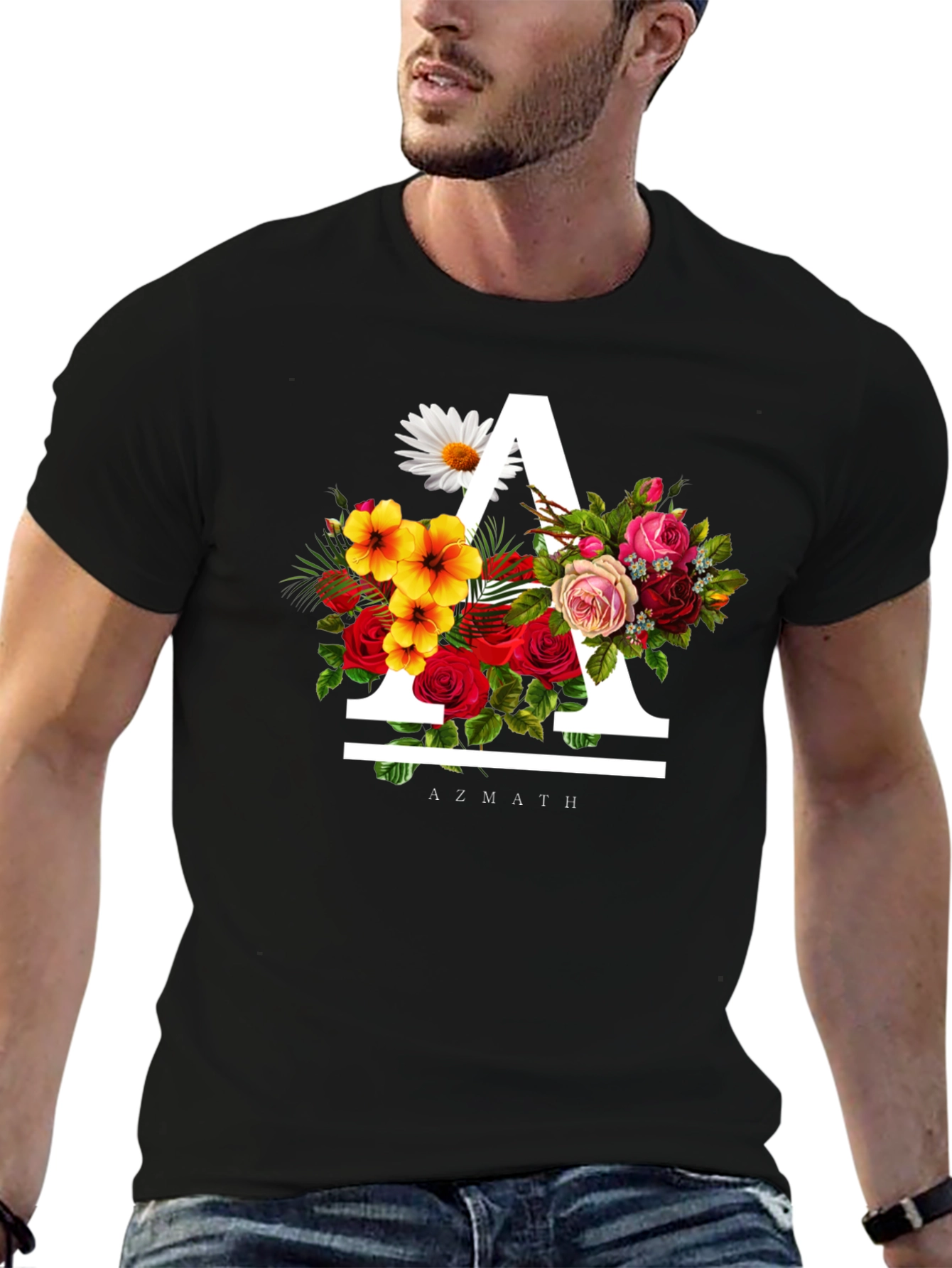 Floral A Black T-Shirt - Unique Graphic Tee