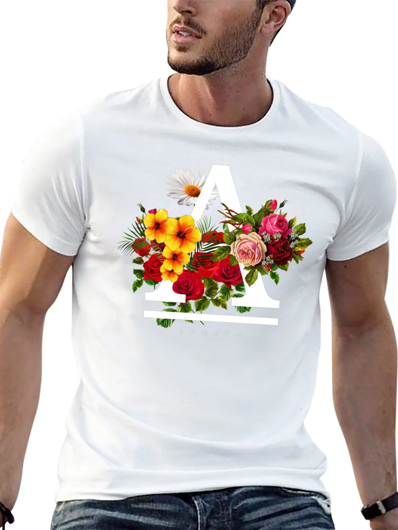 Floral A Black T-Shirt - Unique Graphic Tee