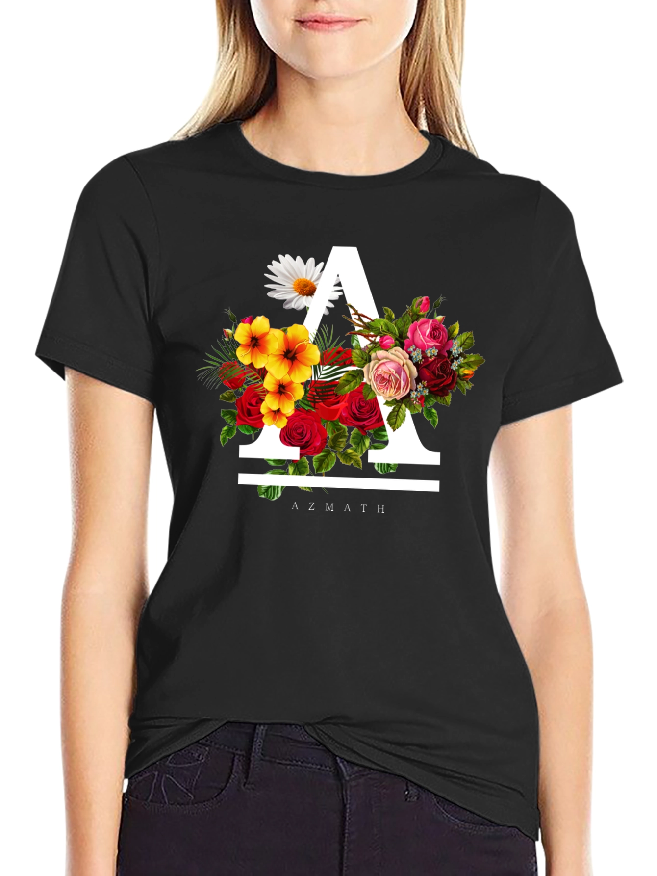 Floral A Black T-Shirt - Unique Graphic Tee