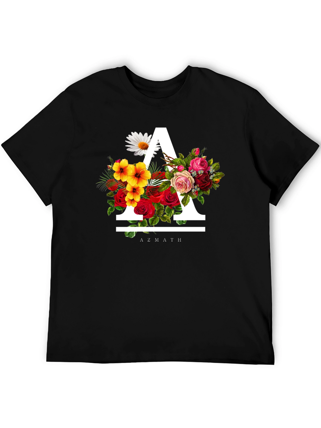 Floral A Black T-Shirt - Unique Graphic Tee