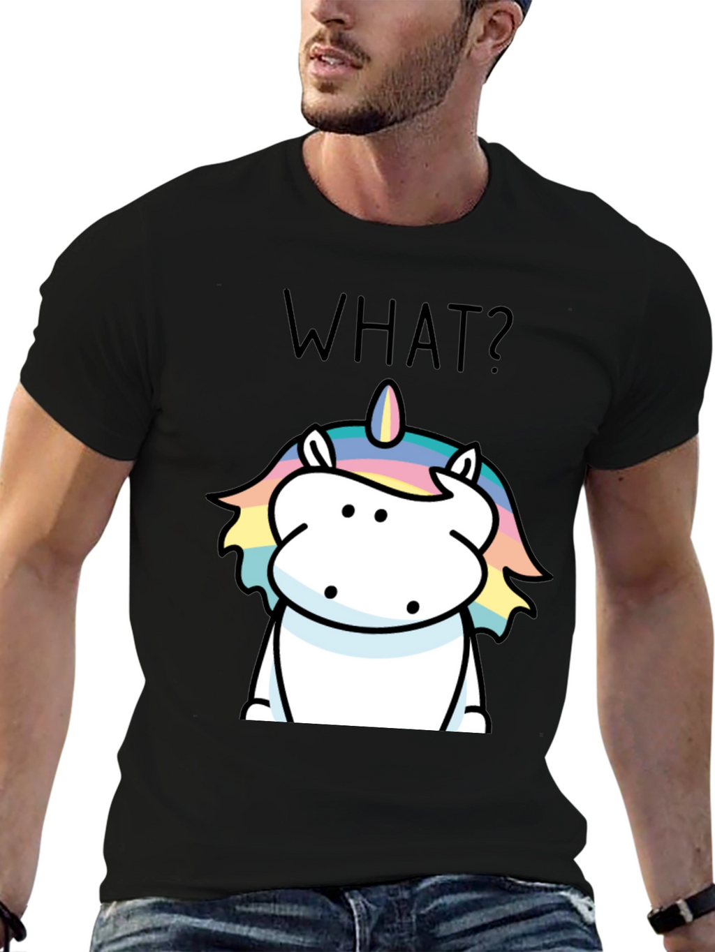 Funny Unicorn What? Black Graphic Tee